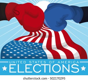 Poster with black ballot box ready for the American elections with a U.S.A. flag around it.