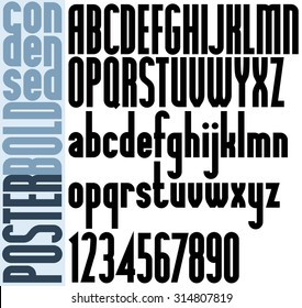 Poster black bold condensed font and numbers.