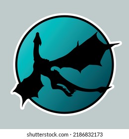 Poster of the black dragon for the series House of the Dragon - prequel Game of Thrones. Flying black wyvern as print, sticker or pattern. Vector illustration as design for accessories or clothes.