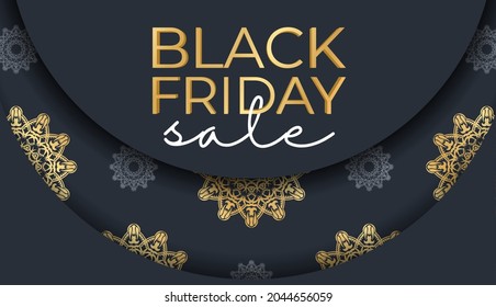 Poster Schwarzer Friday dunkelblau mit goldenem Vintage-Ornament