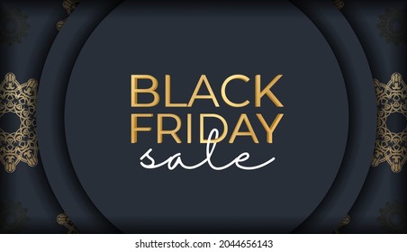 Afiche del viernes negro azul oscuro con un patrón de oro griego