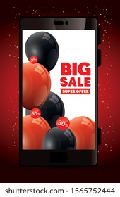 poster black friday poster with smartphone and big offer lettering vector illustration design