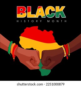 Poster for Black History Month with human fists and African cont