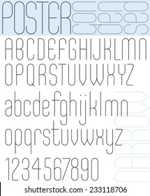 Poster black light condensed narrow font and numbers.