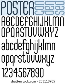 Poster black semibold condensed font and numbers.