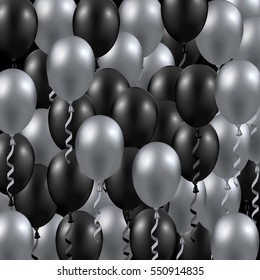 Poster with black and silver balloons 