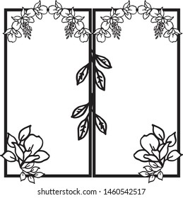 Poster with black and white colors flower frame element. Vector
