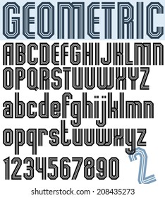 Poster black and white geometric triple stylish narrow font, letters and numbers with parallel lines. 