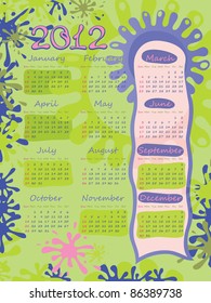 Poster - blots. Calendar for 2012. The week starts with Sunday. Green and pink.