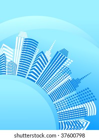 poster with a blue city