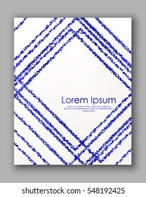 Poster with blue confetti, sparkles, glitter frame and space for text on white background. Vector illustration. Elements for banner, design, logo, card, web, invitation, business, party.