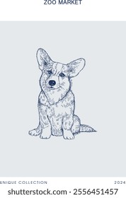 Poster, blue corgi dog on a light background.