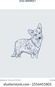 Poster, blue corgi dog on a light background.