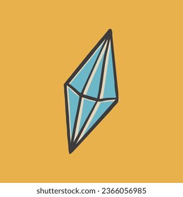 Poster with blue crystal, retro style. Flat design, hand drawn cartoon, vector illustration. All elements are isolated.