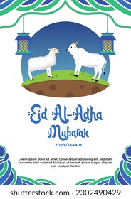Posterblau und grün abstraktes Thema Happy Eid al-Adha mit Tiergrafik