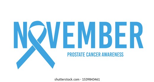 Poster with blue ribbon, medical symbol for prostate cancer awareness month in november. Vector illustration.