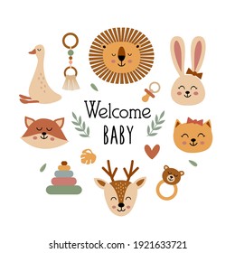 poster with bohemian baby animals faces
