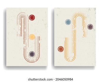 Poster with Boho arch . Grunge textured geometric shapes  .Minimal design with grange elements . Trendy brochure . Vector illustration .