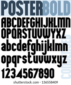 Poster Bold Classic style font, black condensed letters alphabet. Standard font for advertising, graphic, print or web design. Vector.