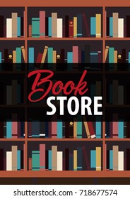 Poster Book Store. Book shelf or bookcase on the background