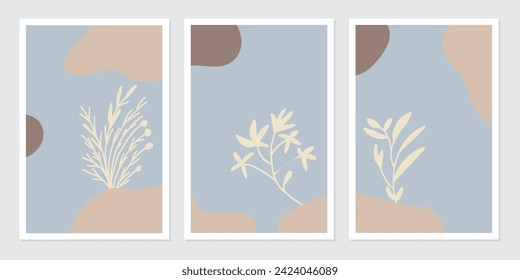 poster botanical wall art vector set. Abstract Plant Art design for wall framed prints, canvas prints, poster, home decor