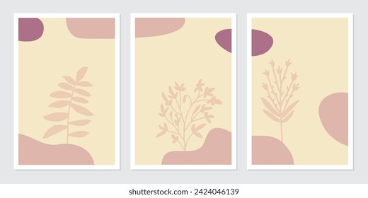 conjunto de vectores de arte mural botánico de afiches. Resumen Diseño de plantas para impresiones enmarcadas en la pared, impresiones de lienzo, afiche, decoración doméstica