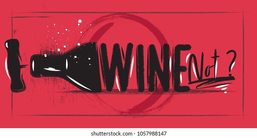 A poster with a bottle of wine and a corkscrew. Red background