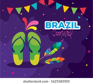 poster of brazil carnival with flip flops and decoration vector illustration design
