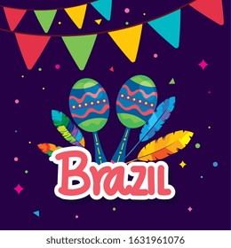poster of brazil carnival with maracas and decoration vector illustration design