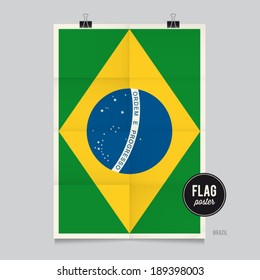 Poster of the Brazil flag. Vintage folds and shadows effects are editable thanks to different layers.