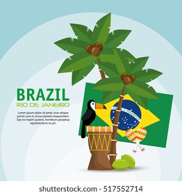 poster brazil macaw drum palm flag