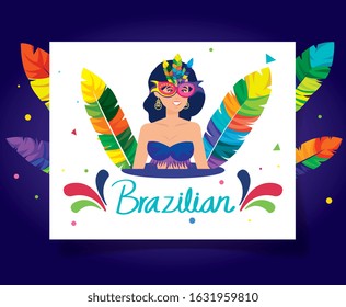 poster of brazilian carnival with exotic dancer woman and decoration vector illustration design