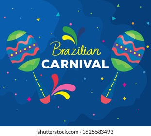 poster of brazilian carnival with maracas and decoration vector illustration design