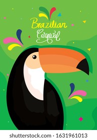 poster of brazilian carnival with toucan and decoration vector illustration design