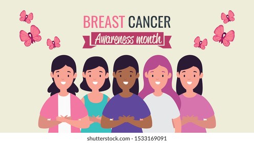 poster breast cancer awareness month with women group vector illustration design