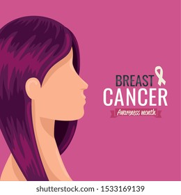 poster breast cancer awareness month with profile of woman vector illustration design