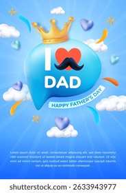 Poster Bright and cheerful Fathers Day themed design featuring a blue balloon, crown, and celebratory elements in a radiant setting.