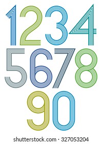 Poster bright large rounded numbers with stripes on white background.