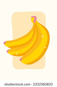poster with bright stylized bananas. bunch of ripe bananas