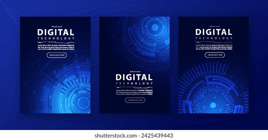 Poster brochure cover banner presentation layout template, technology digital futuristic internet network connection blue background, abstract cyber future tech communication, Ai big data science 3d