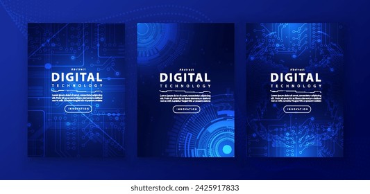 Poster brochure cover banner presentation layout template, technology digital futuristic internet network connection blue background, abstract cyber future tech communication, Ai big data science 3d