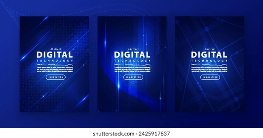 Poster brochure cover banner presentation layout template, technology digital futuristic internet network connection blue background, abstract cyber future tech communication, Ai big data science 3d