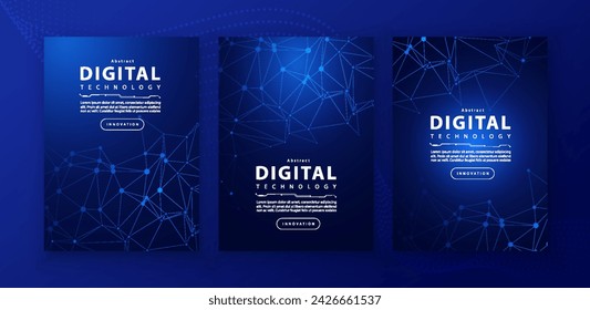 Poster brochure cover banner presentation layout template, technology digital futuristic internet network connection blue background, abstract cyber future tech communication, Ai big data science 3d