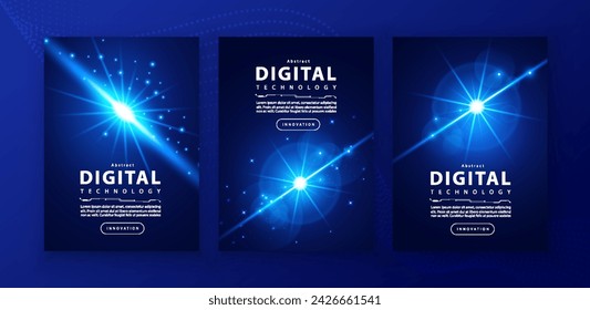 Poster brochure cover banner presentation layout template, technology digital futuristic internet network connection blue background, abstract cyber future tech communication, Ai big data science 3d