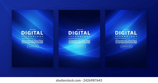 Poster brochure cover banner presentation layout template, technology digital futuristic internet network connection blue background, abstract cyber future tech communication, Ai big data science 3d