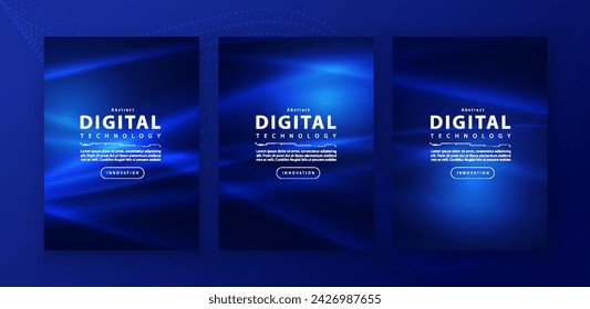 Poster brochure cover banner presentation layout template, technology digital futuristic internet network connection blue background, abstract cyber future tech communication, Ai big data science 3d
