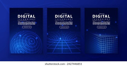 Poster brochure cover banner presentation layout template, technology digital futuristic internet network connection blue background, abstract cyber future tech communication, Ai big data science 3d