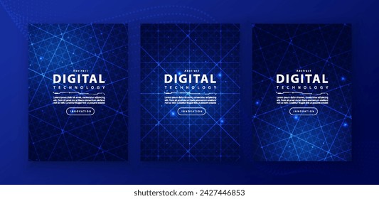 Poster brochure cover banner presentation layout template, technology digital futuristic internet network connection blue background, abstract cyber future tech communication, Ai big data science 3d