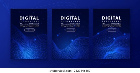 Poster brochure cover banner presentation layout template, technology digital futuristic internet network connection blue background, abstract cyber future tech communication, Ai big data science 3d