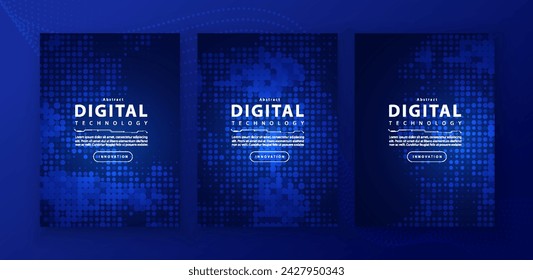 Plantilla de diseño de presentación de banner de portada de folleto de póster, tecnología digital futurista conexión de red de Internet fondo azul, comunicación tecnológica ciberfutura abstracta, Ai big data science 3d